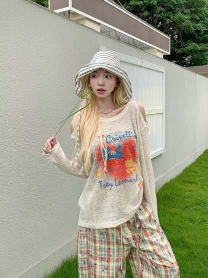 Cat Print Loose Casual Cover-Up PA20158
