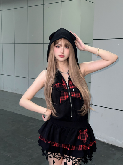 Star Check Hoodie Dress PA20143
