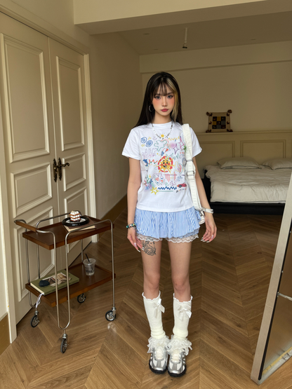 Lace Striped Bubble Shorts PA20258