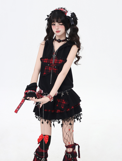 Star Check Hoodie Dress PA20143