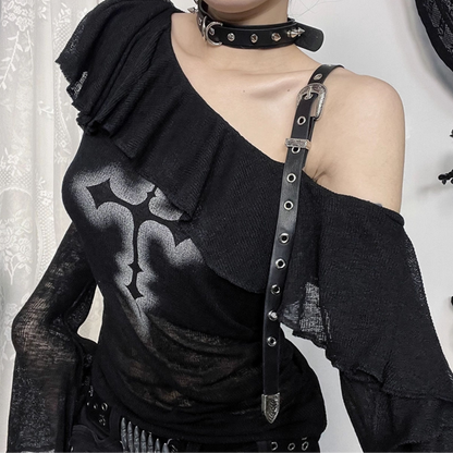 Hot Girl Black Off-shoulder T-shirt PA20209