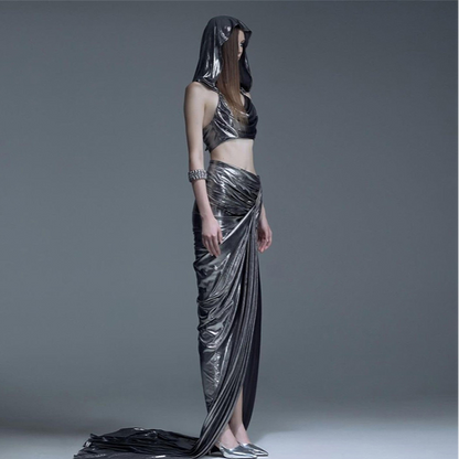 Cyberpunk silver slit pleated skirt PA20153