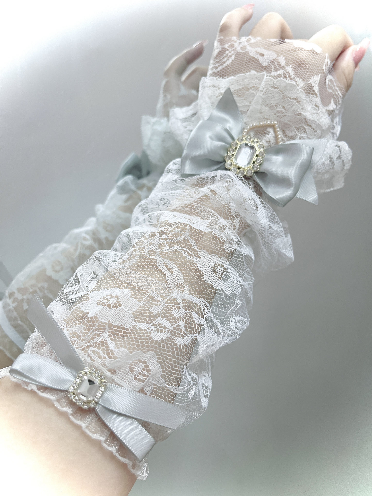 Lolita Bow Rhinestone Heart Lace Sleeves PA20190