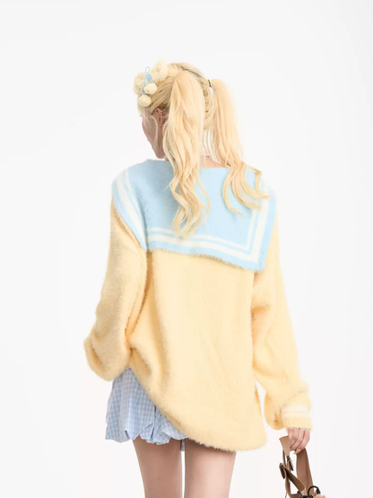 Cat jacquard navy collar sweater PA20162