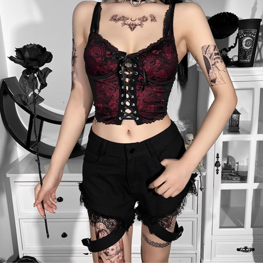 Gothic lace subculture bra suspenders PA20173