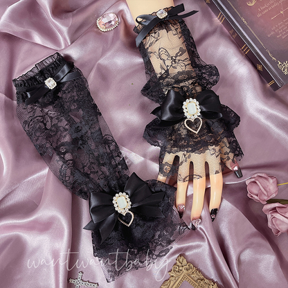 Lolita Bow Rhinestone Heart Lace Sleeves PA20190