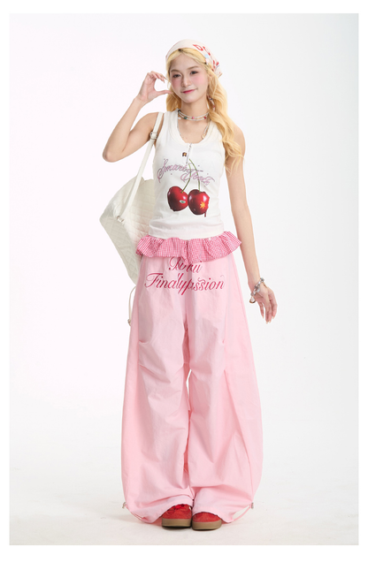 Embroidered checked lace wide-leg pants PA20157