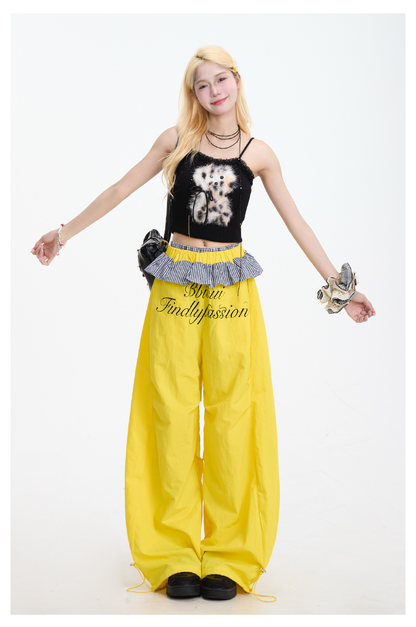 Embroidered checked lace wide-leg pants PA20157