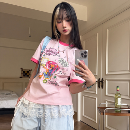 Cartoon girl print T-shirt top PA20255