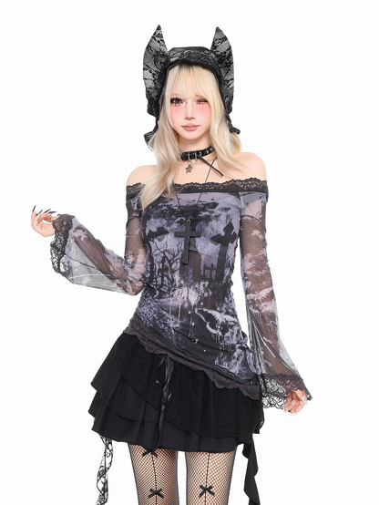 Mesh lace patchwork irregular top PA20272