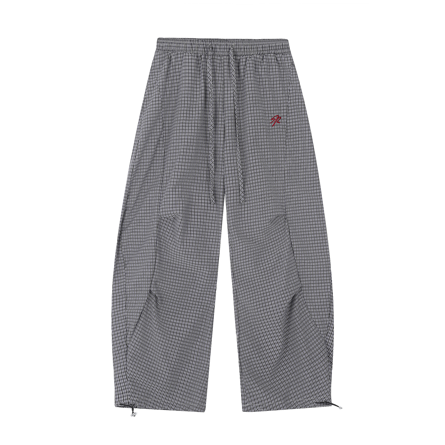 Check embroidered pleated paratrooper pants PA20257