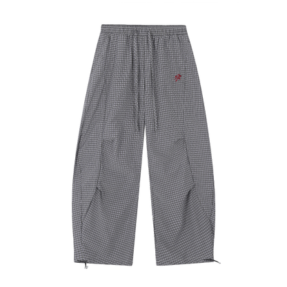 Check embroidered pleated paratrooper pants PA20257