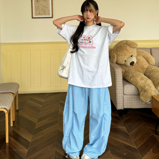 Check embroidered pleated paratrooper pants PA20257