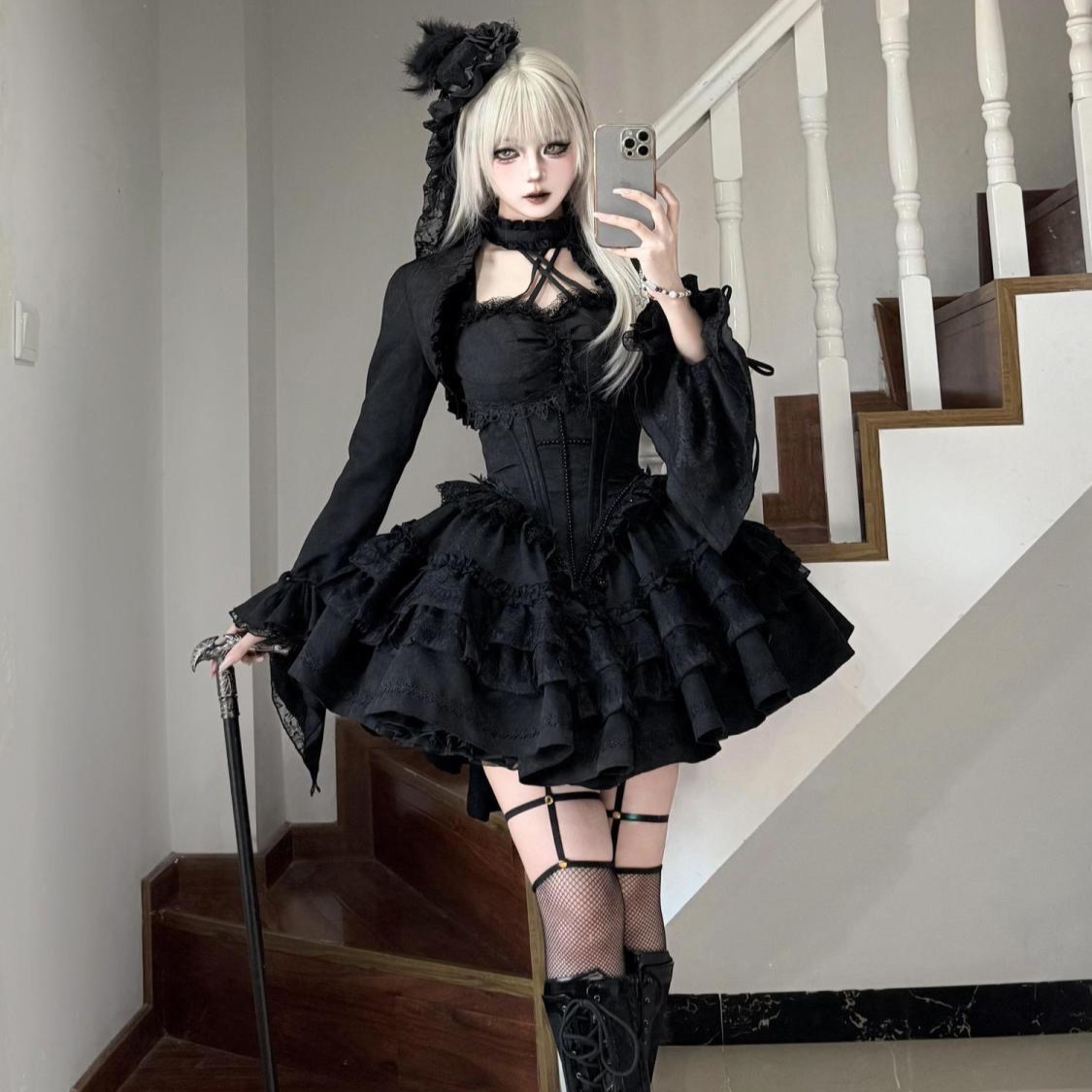 Dark black puffy Lolita skirt PA20293
