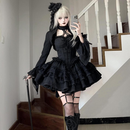 Dark black puffy Lolita skirt PA20293