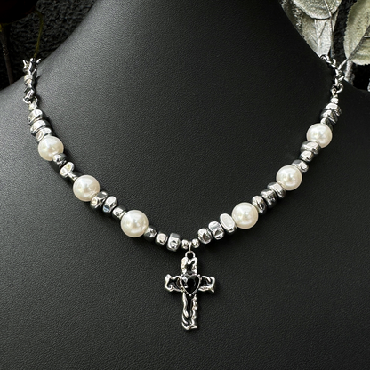 Cross Pearl Clavicle Necklace PA20149