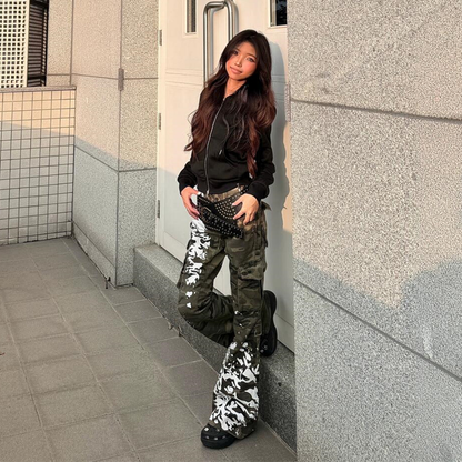 Camouflage punk spray-painted jeans PA20254