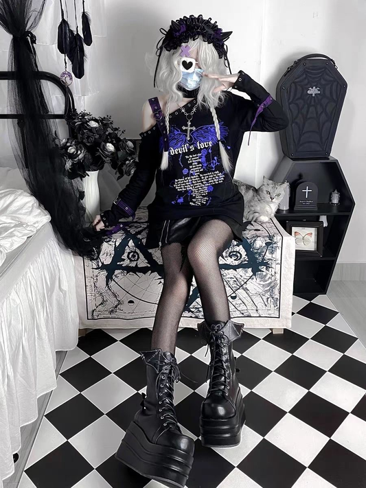 Punk y2k hot girl cross off-shoulder sweatshirt PA20244