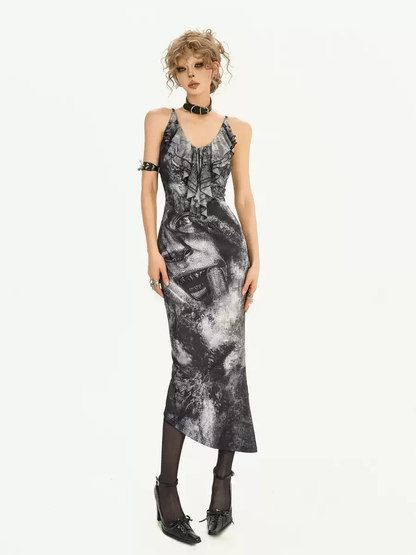 Cyberpunk suspender print maxi skirt PA20228