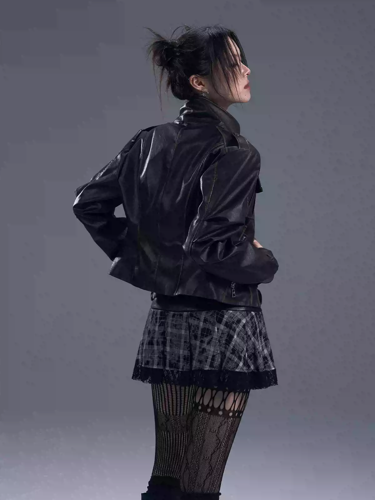 Retro punk motorcycle leather jacket PA20176