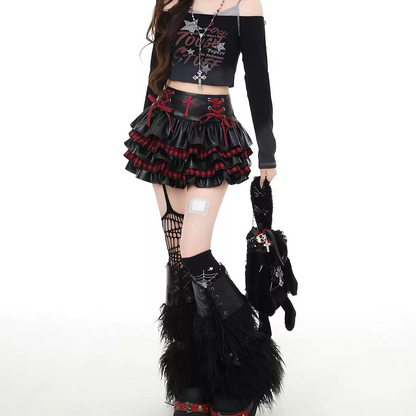 Punk cake leather skirt PA20137