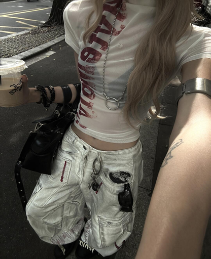 Punk y2k dirty dyed work jeans PA20248