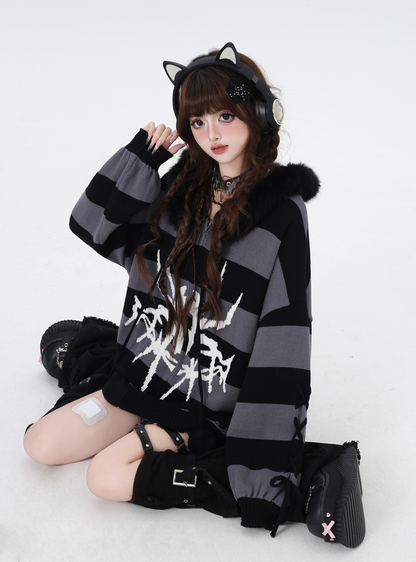 Punk Striped Loose Cardigan Sweater PA20138