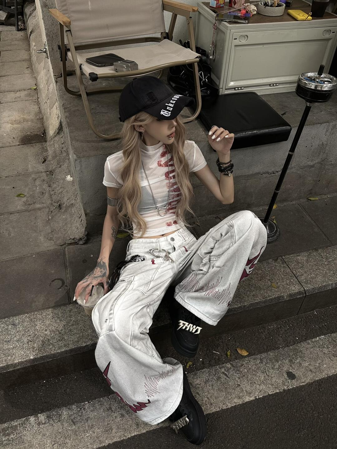 Punk y2k dirty dyed work jeans PA20248