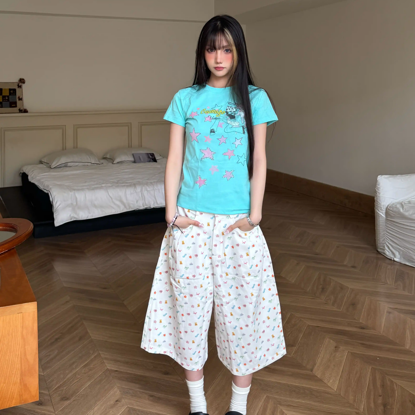 Y2K star cartoon print T-shirt PA20263