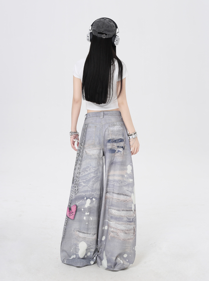 retro print high waist trousers PA20132