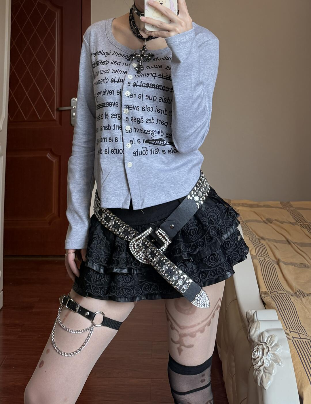 PU leather lace punk hip skirt PA20249