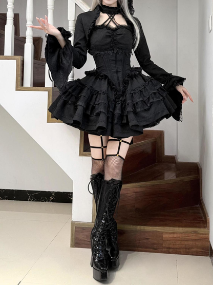 Dark black puffy Lolita skirt PA20293