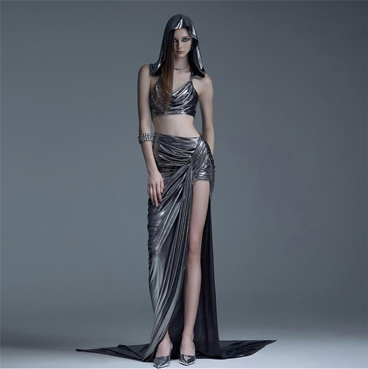 Cyberpunk silver slit pleated skirt PA20153