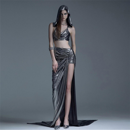 Cyberpunk silver slit pleated skirt PA20153