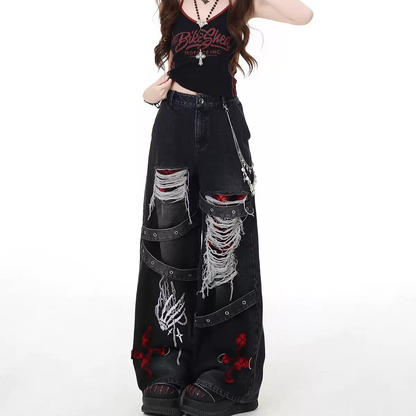 Punk ripped washed jeans PA20135
