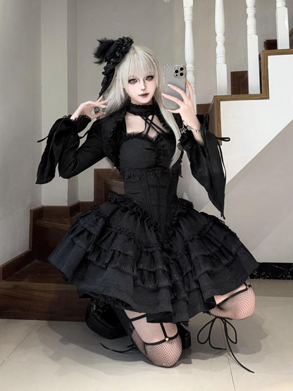 Dark black puffy Lolita skirt PA20293