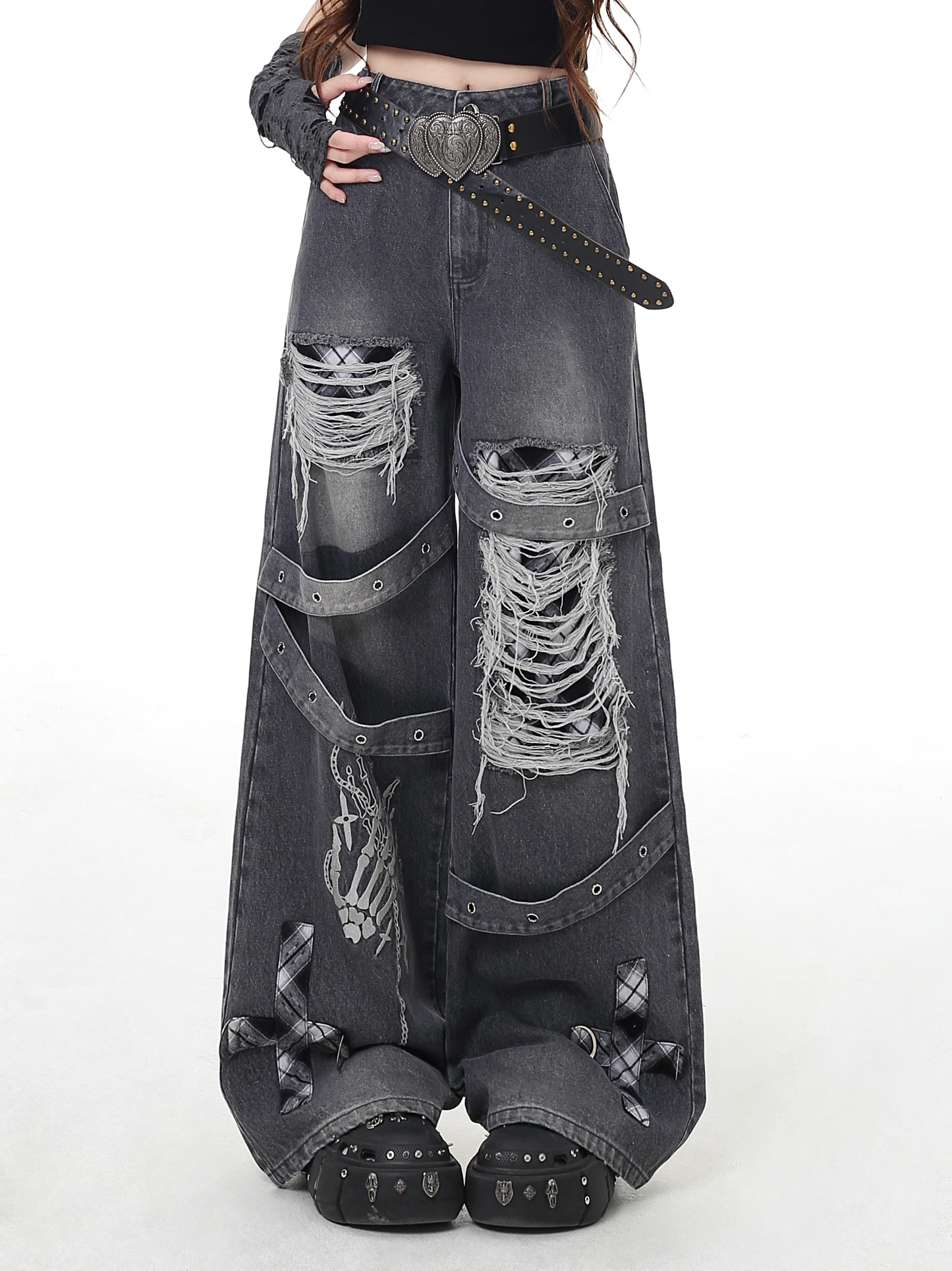 Punk ripped washed jeans PA20135