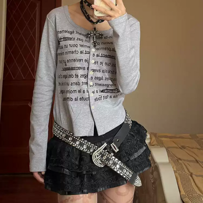 PU leather lace punk hip skirt PA20249