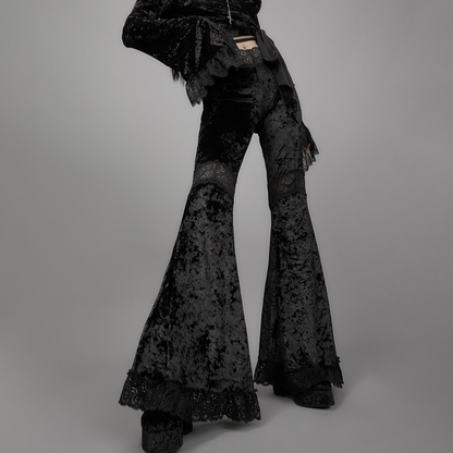 Dark lace high-waist flared pants PA20167
