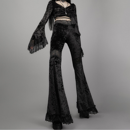 Dark lace high-waist flared pants PA20167