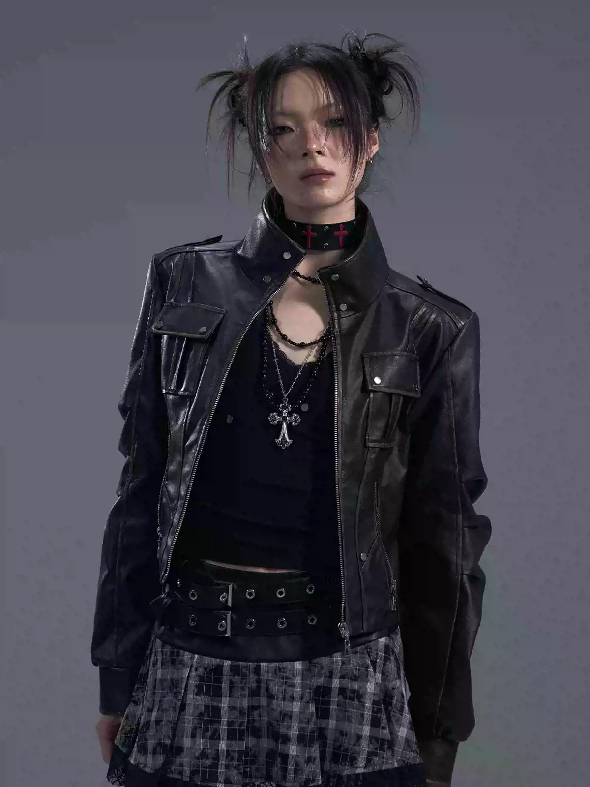 Retro punk motorcycle leather jacket PA20176