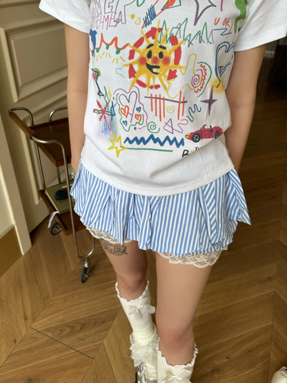 Lace Striped Bubble Shorts PA20258