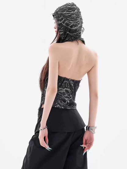 Wasteland style lace cut patchwork hooded top PA20242