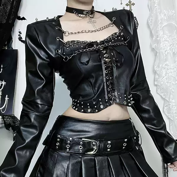Leather subculture short jacket PA20164