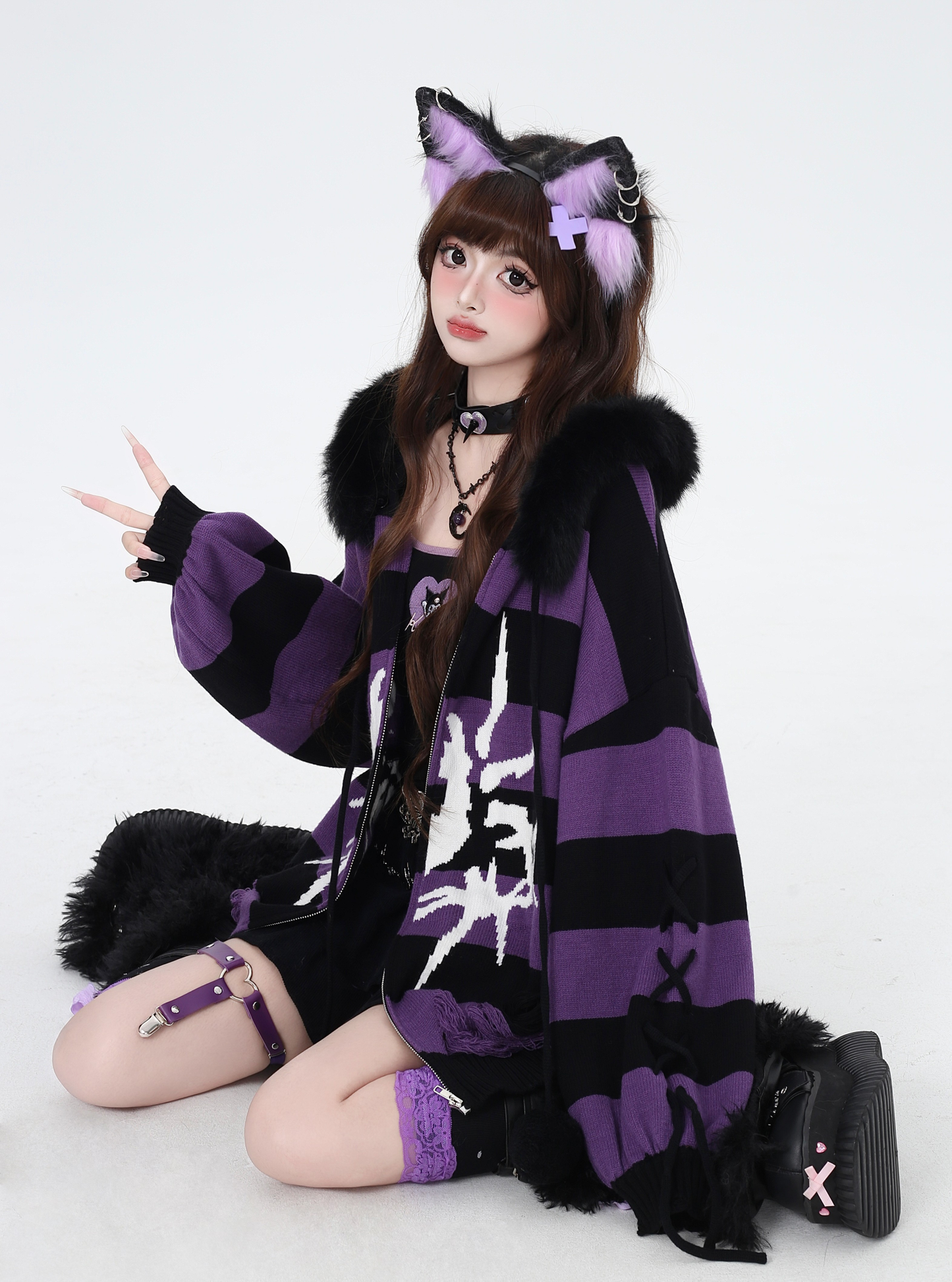 Punk Striped Loose Cardigan Sweater PA20138