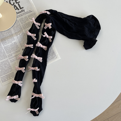 Lace flocked bow stockings PA20086