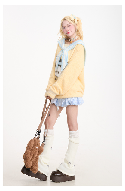 Cat jacquard navy collar sweater PA20162