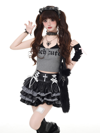 Punk cake leather skirt PA20137