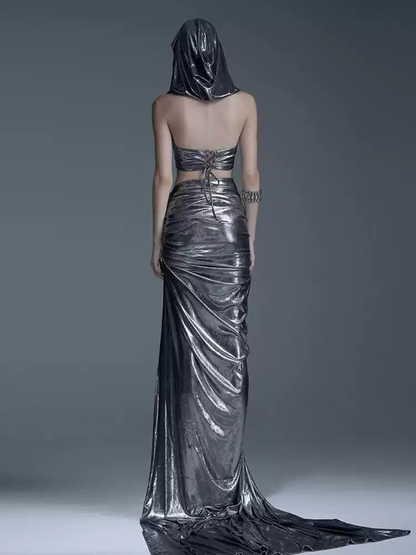 Cyberpunk silver slit pleated skirt PA20153