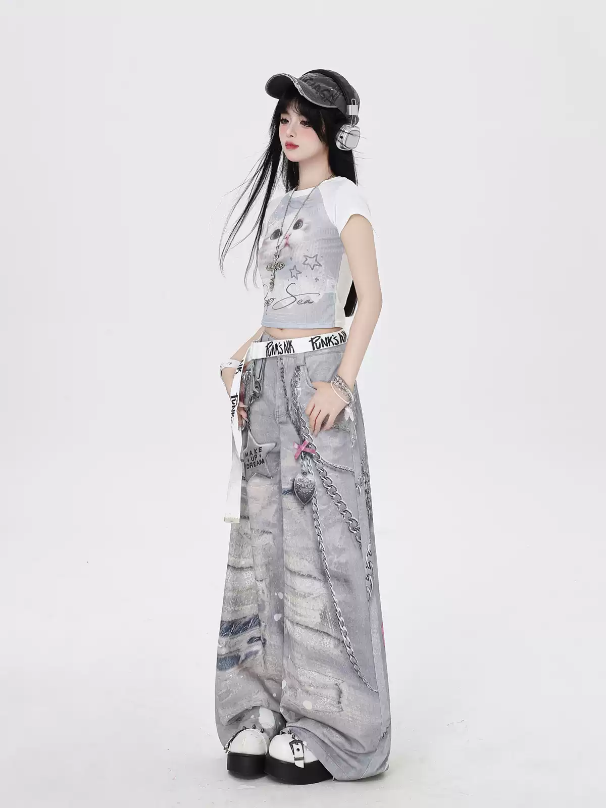 retro print high waist trousers PA20132